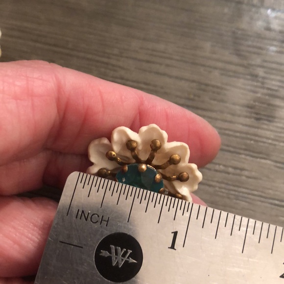 Vintage Celluloid Floral Pin & Clip Earrings Turquoise Gem Center - Picture 8 of 16